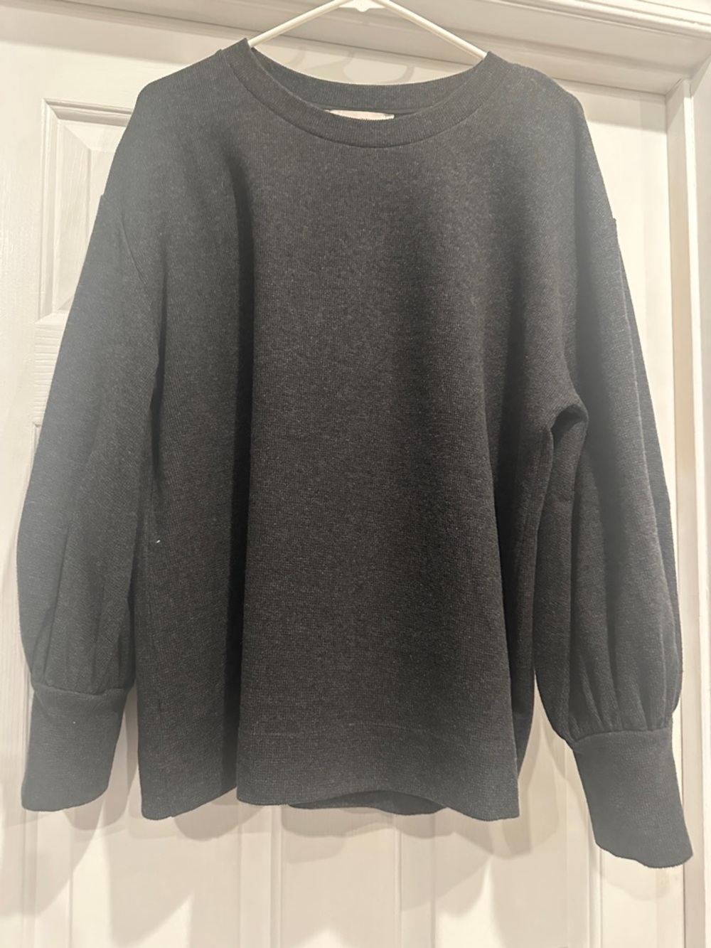 Charcoal Grey Heavyweight Waffle Knit Long Balloon Sleeve